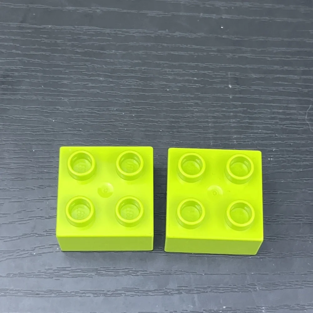 LEGO DUPLO Lime Green Apple Bricks w/ Worm Print 2x2 Lot of 2 Genuine Rare